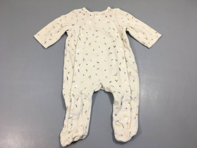 Pyjama velours écru petits motifs végétaux, moins cher chez Petit Kiwi