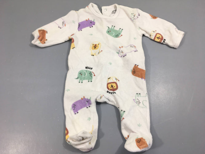 Pyjama velours blanc animaux jungle, moins cher chez Petit Kiwi