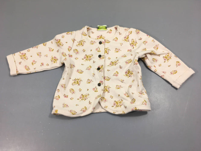 Gilet jersey épais rose pâle avec fleurs, moins cher chez Petit Kiwi