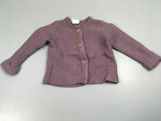 Gilet tricot coton mauve, moins cher chez Petit Kiwi