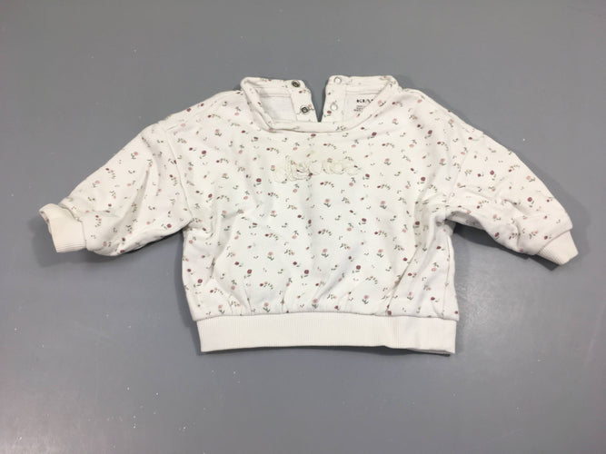 Sweat blanc avec petites fleurs mauves, moins cher chez Petit Kiwi