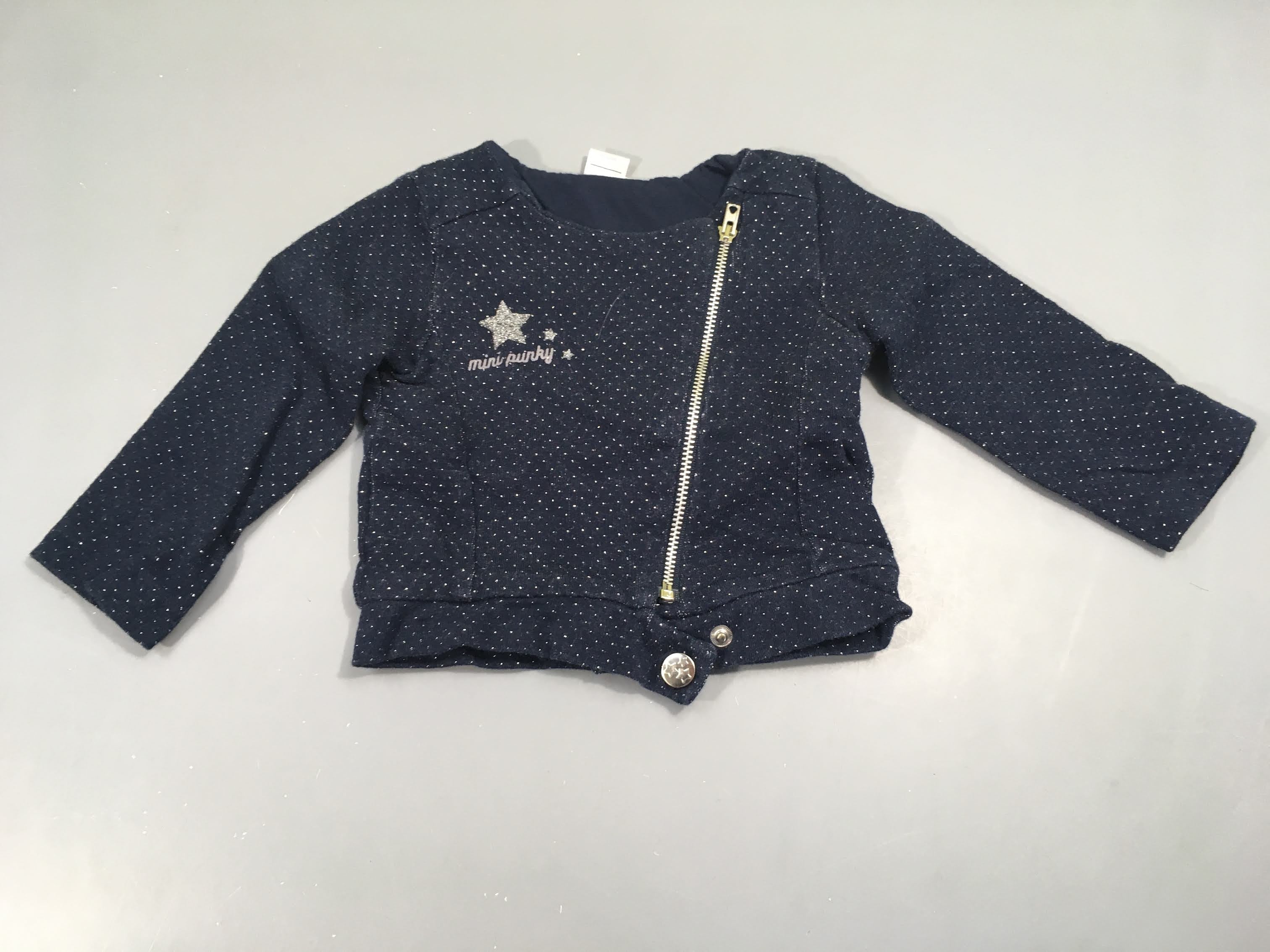 Gilet jerseydoublé zippé bleu foncé pois argent