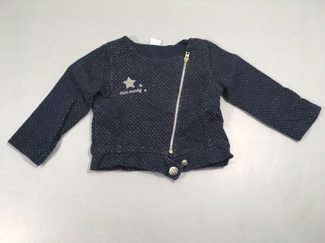 Gilet jerseydoublé zippé bleu foncé pois argent, moins cher chez Petit Kiwi