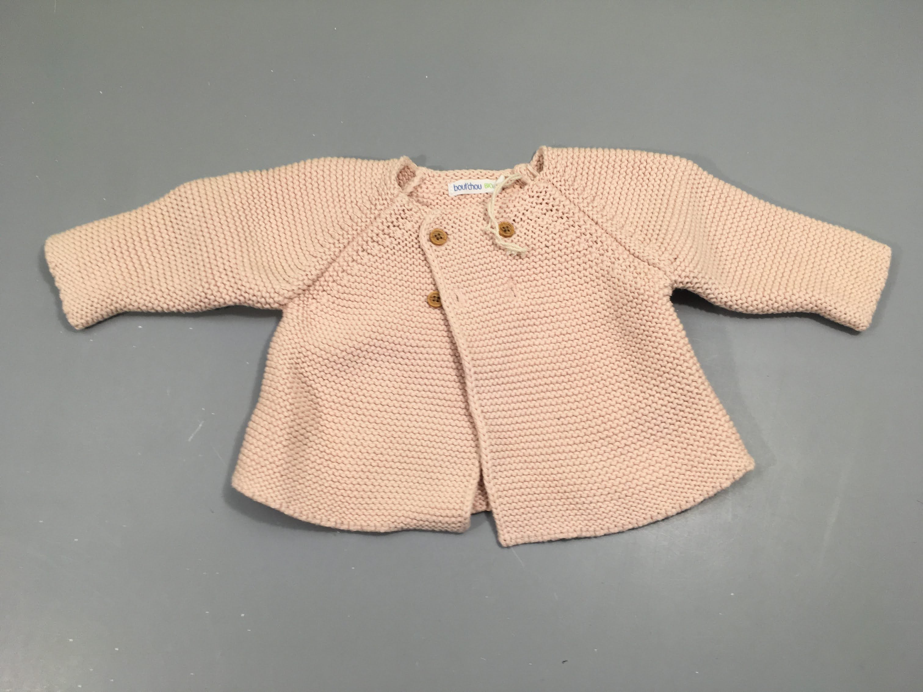 Gilet tricot coton rose pâle