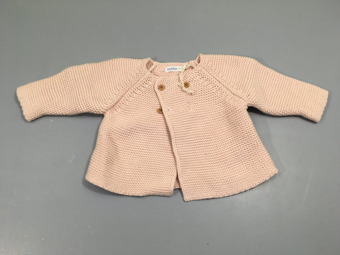Gilet tricot coton rose pâle, moins cher chez Petit Kiwi