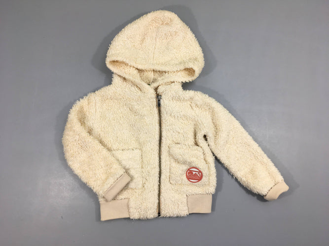 Sweat zippéà capuche velours écru, moins cher chez Petit Kiwi