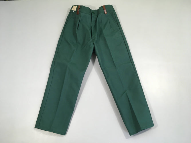 Pantalon vintage à pinces vert détails simili cuir Esber, moins cher chez Petit Kiwi