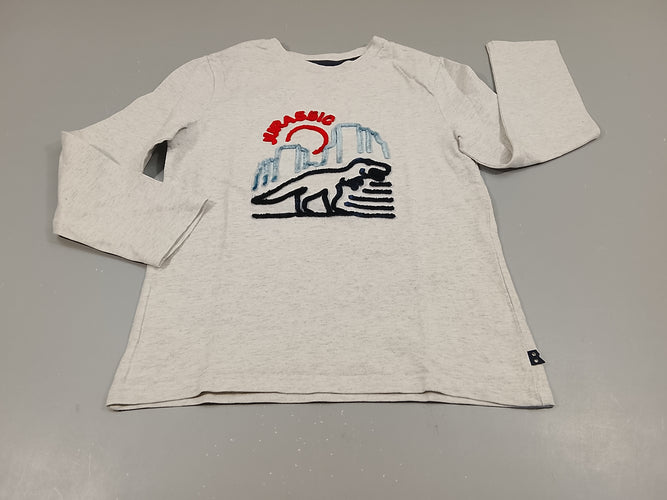 T-shirt m.l gris clair flammé motifs velours rouge et bleu dinosaure "Jurassic", moins cher chez Petit Kiwi