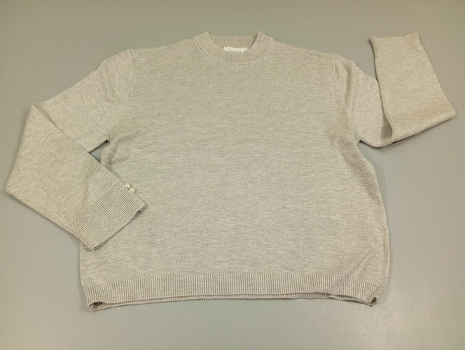 Pull court  gris clair chiné, perles blanhecs aux manches, moins cher chez Petit Kiwi