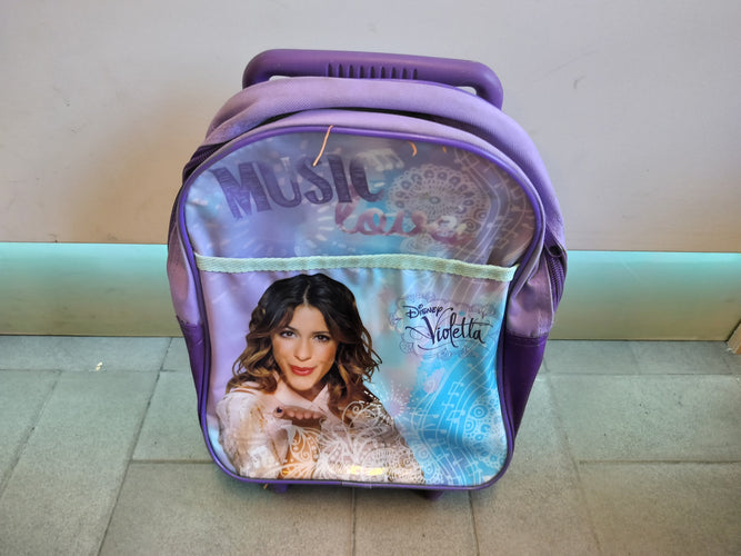 Sac à dos trolley mauve "Violetta", quelques traces d'usures, à rafraîchir, moins cher chez Petit Kiwi