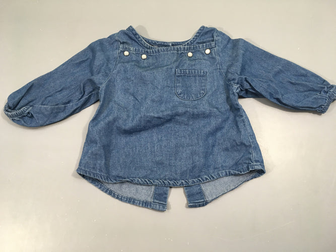 Blouse jeans souple, pressions dans le dos, moins cher chez Petit Kiwi