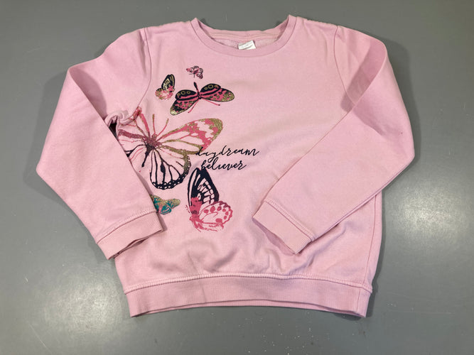 Sweat rose pâle avec papillons, moins cher chez Petit Kiwi