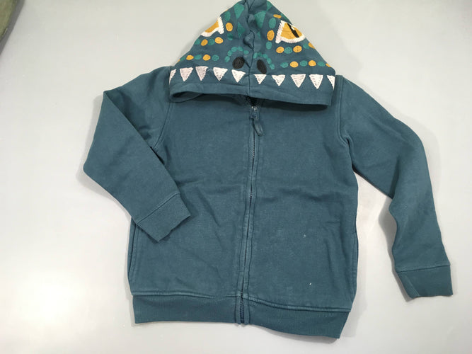 Sweat à capuche zippé bleu canard capuche dinosaure, moins cher chez Petit Kiwi