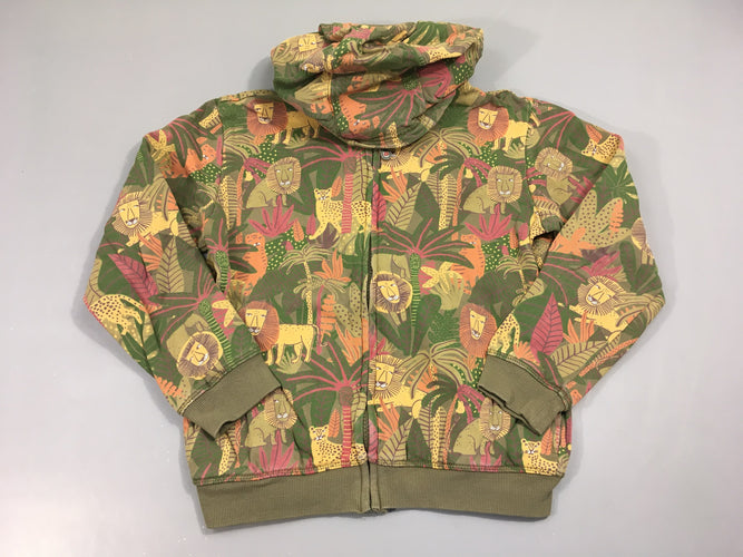 Sweat à capuche zippé imprimé jungle kaki ochre, moins cher chez Petit Kiwi
