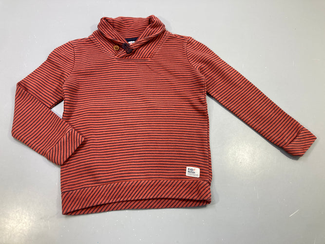 Pull rouge rayé, col châle, moins cher chez Petit Kiwi