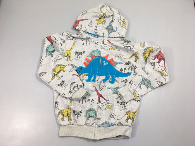 Sweat à capuche zippé gris avec dinosaures, moins cher chez Petit Kiwi