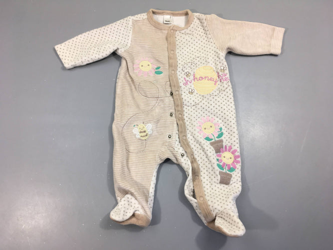 Pyjama velours beige et blanc honey, moins cher chez Petit Kiwi