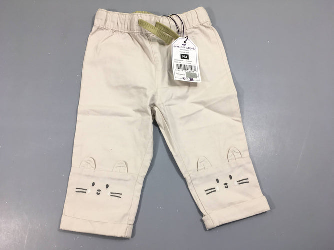 Pantalon coton beige avec chats, NEUF, moins cher chez Petit Kiwi