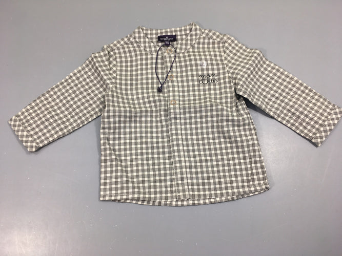 Chemise sans col m.l carreaux écru/brun, NEUF, moins cher chez Petit Kiwi