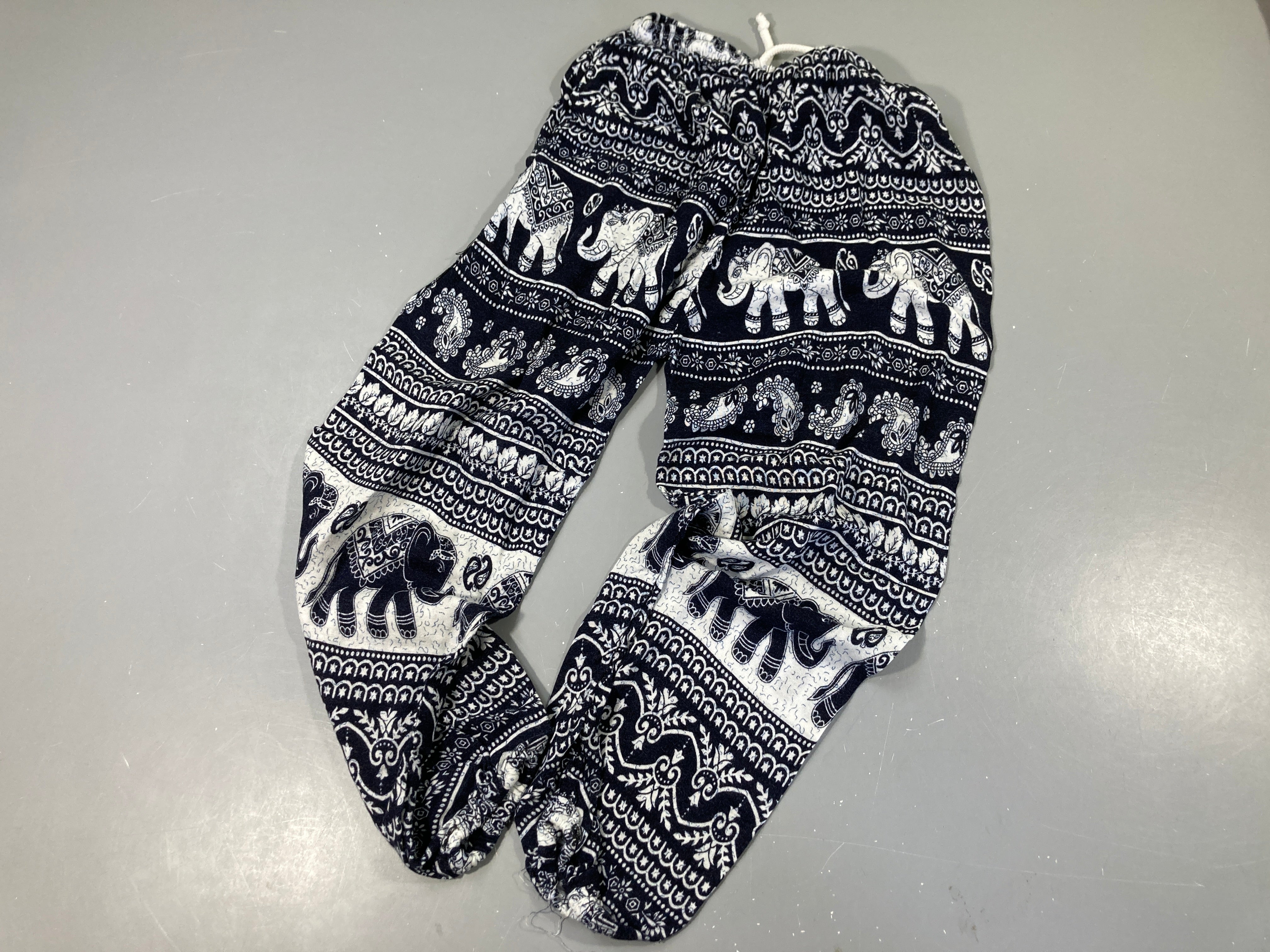 Pantalon fluide bleu/blanc éléphants