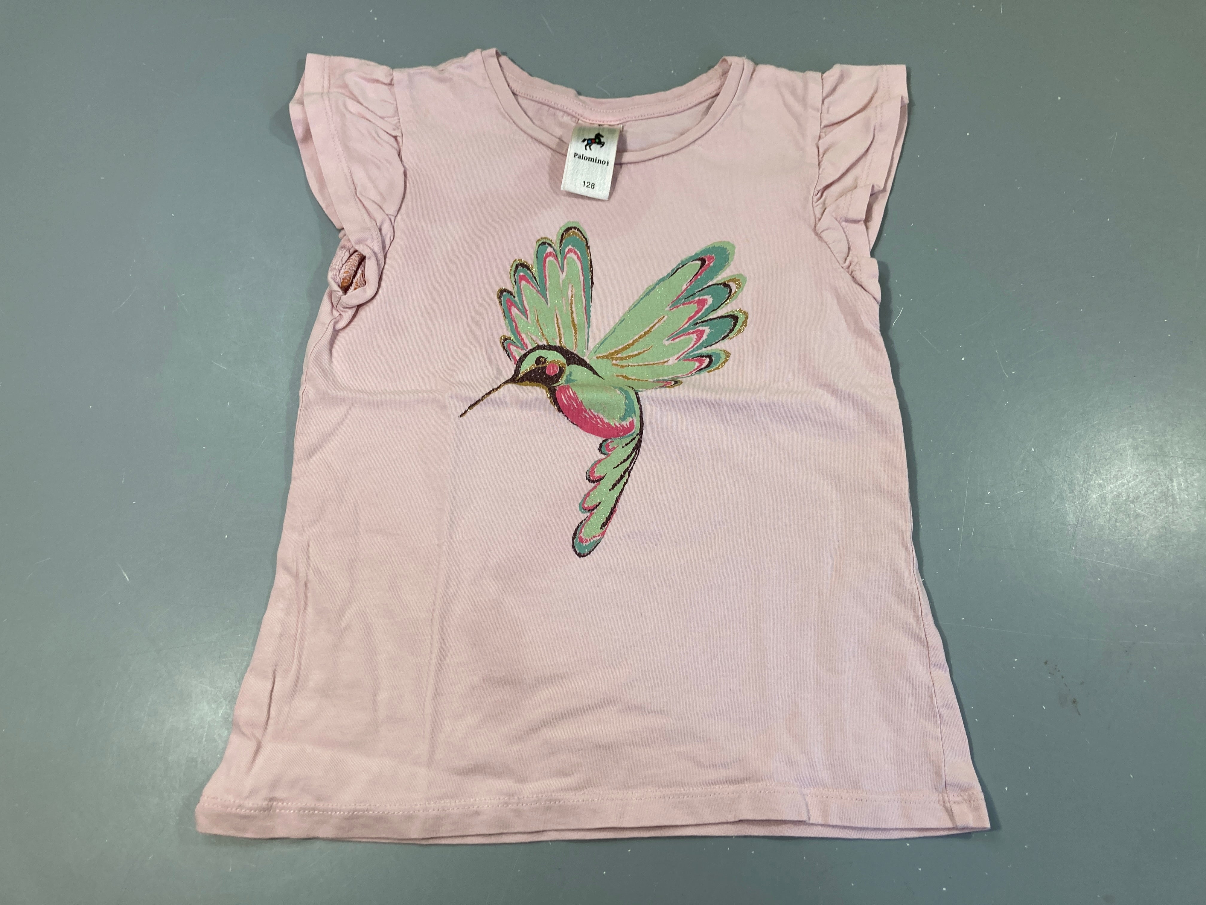 T-shirt m.c à volants rose pâle,colibri