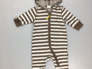 Combi molleton rayée gris chiné/brun zippée à capuche, légèrement boulochée