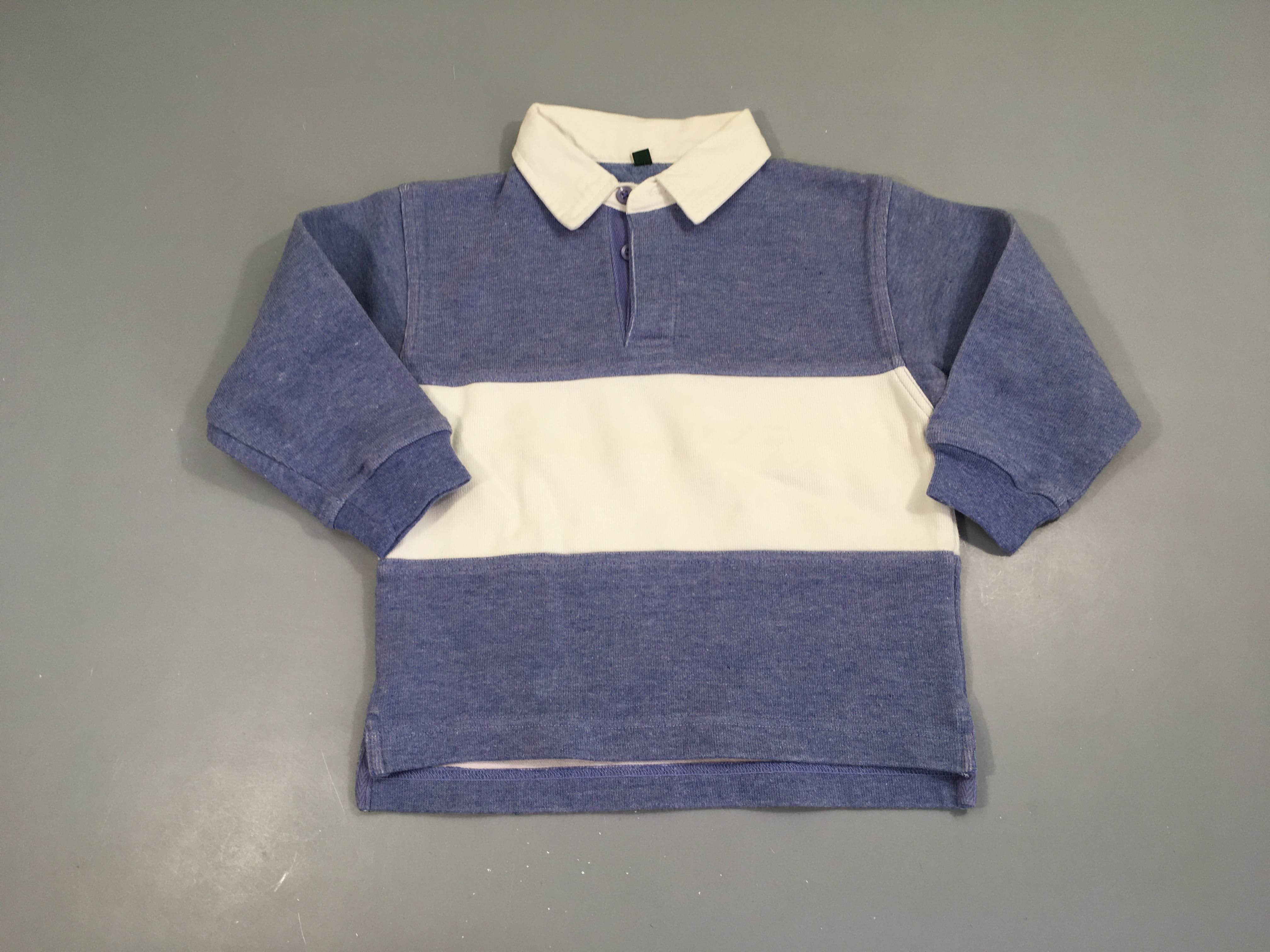 Polo m.l épais bleu clair chiné/blanc