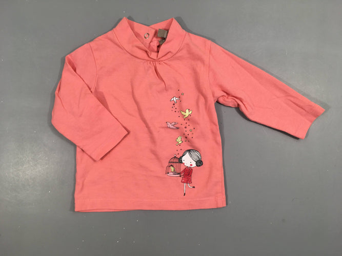 T-shirt m.l col montant rose cage oiseaux, moins cher chez Petit Kiwi