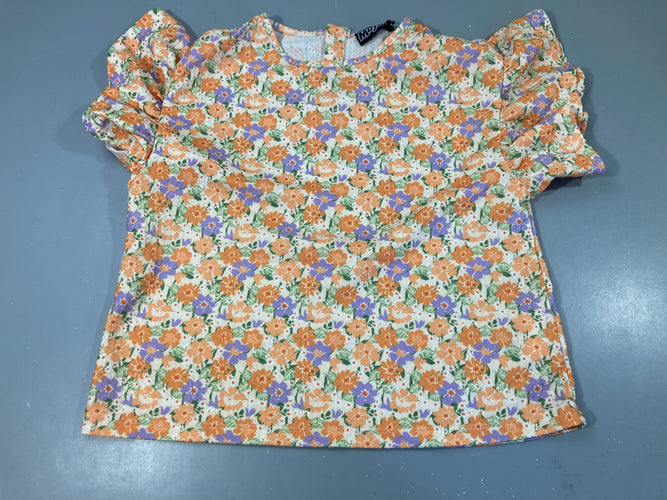 Blouse m.c blanc fleurs orange et mauve, MAYA, moins cher chez Petit Kiwi