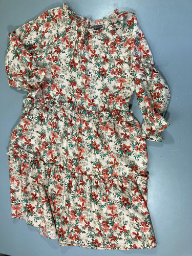 Robe ml imprimé fleuri à volants beige rouge vert, moins cher chez Petit Kiwi