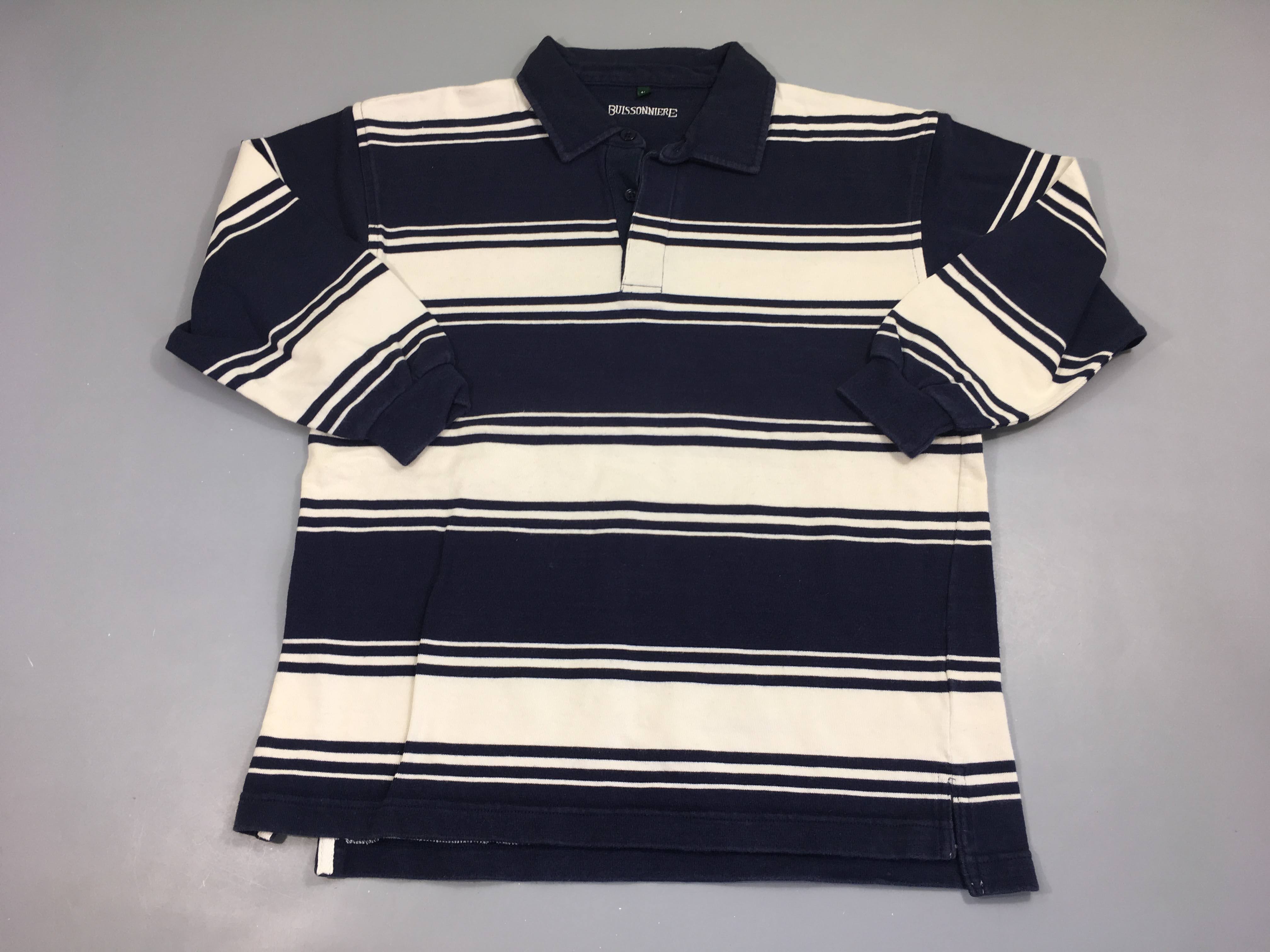 Polo m.l épais bleu foncé rayé blanc