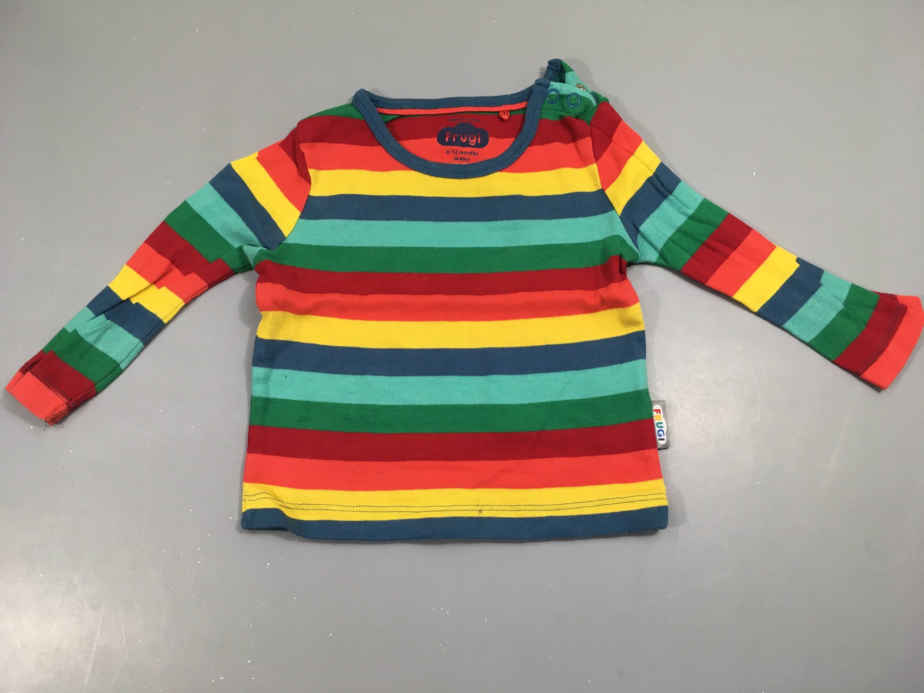 T-shirt m.l rayures bleu, vert, rouge, jaune