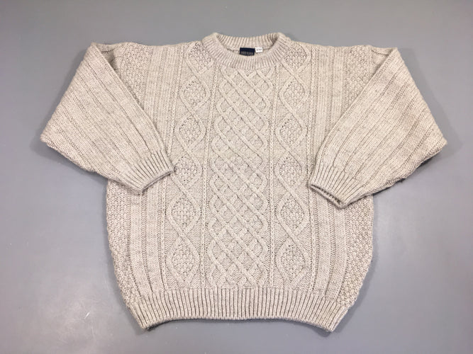 Pull torsades beige chiné, moins cher chez Petit Kiwi