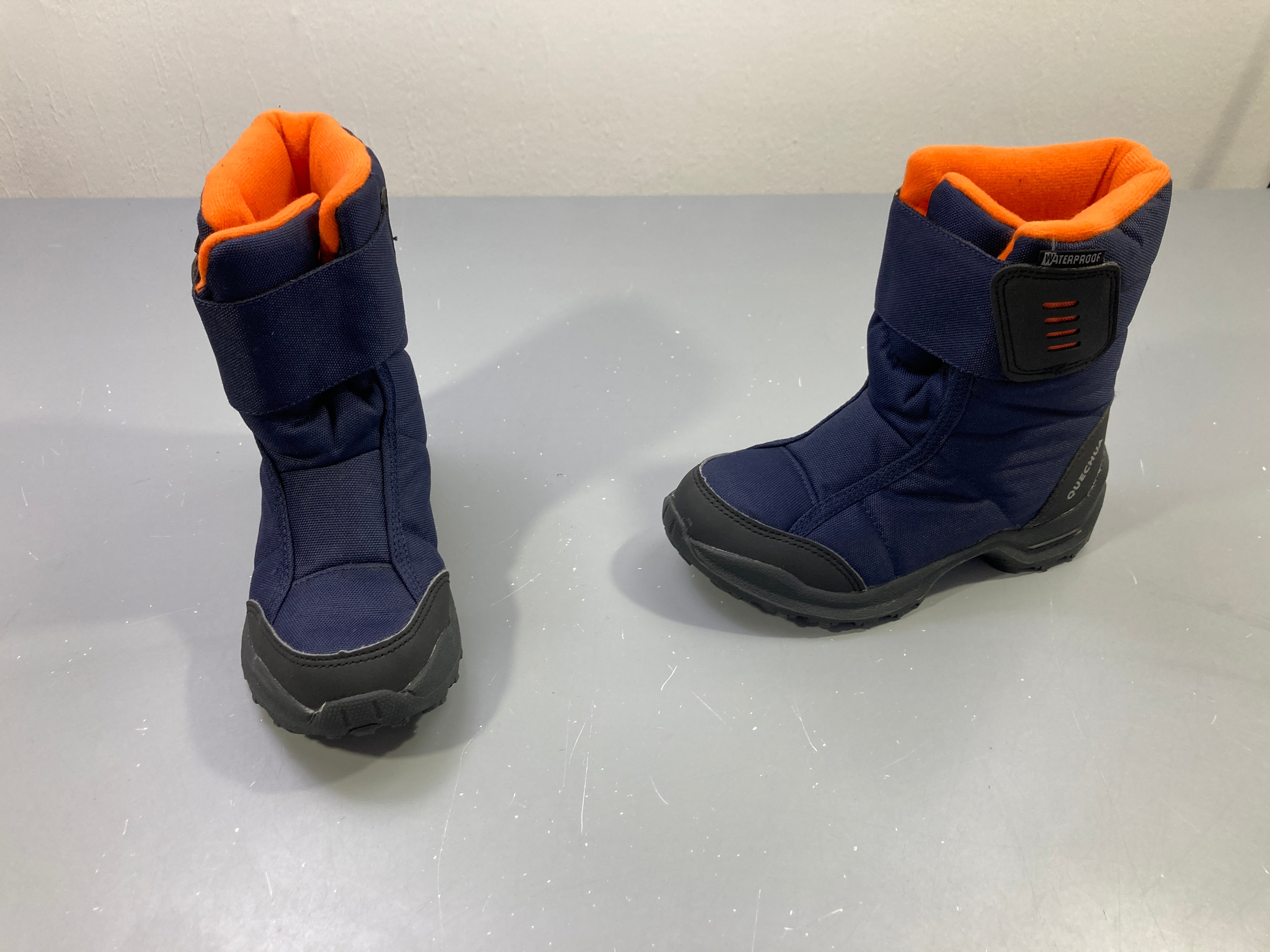 Bottes de neige bleu marine et orange, imperméables, scratch, Quechua