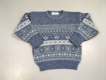 Pull vintage bleu motifs, 51% laine