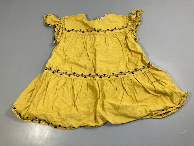 Robe m.c jaune moutarde broderies, moins cher chez Petit Kiwi