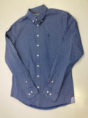 Chemise m.l bleu marine motif géométrique, col boutonné, Haze&Finn, moins cher chez Petit Kiwi