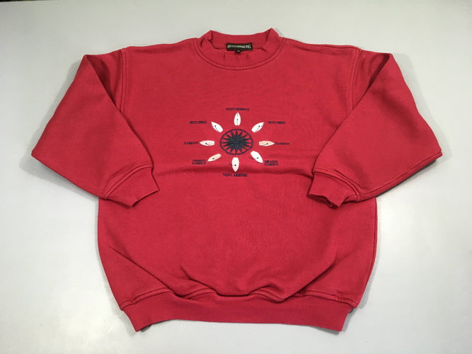 Sweat rouge broderie boussole, légèrement bouloché, moins cher chez Petit Kiwi