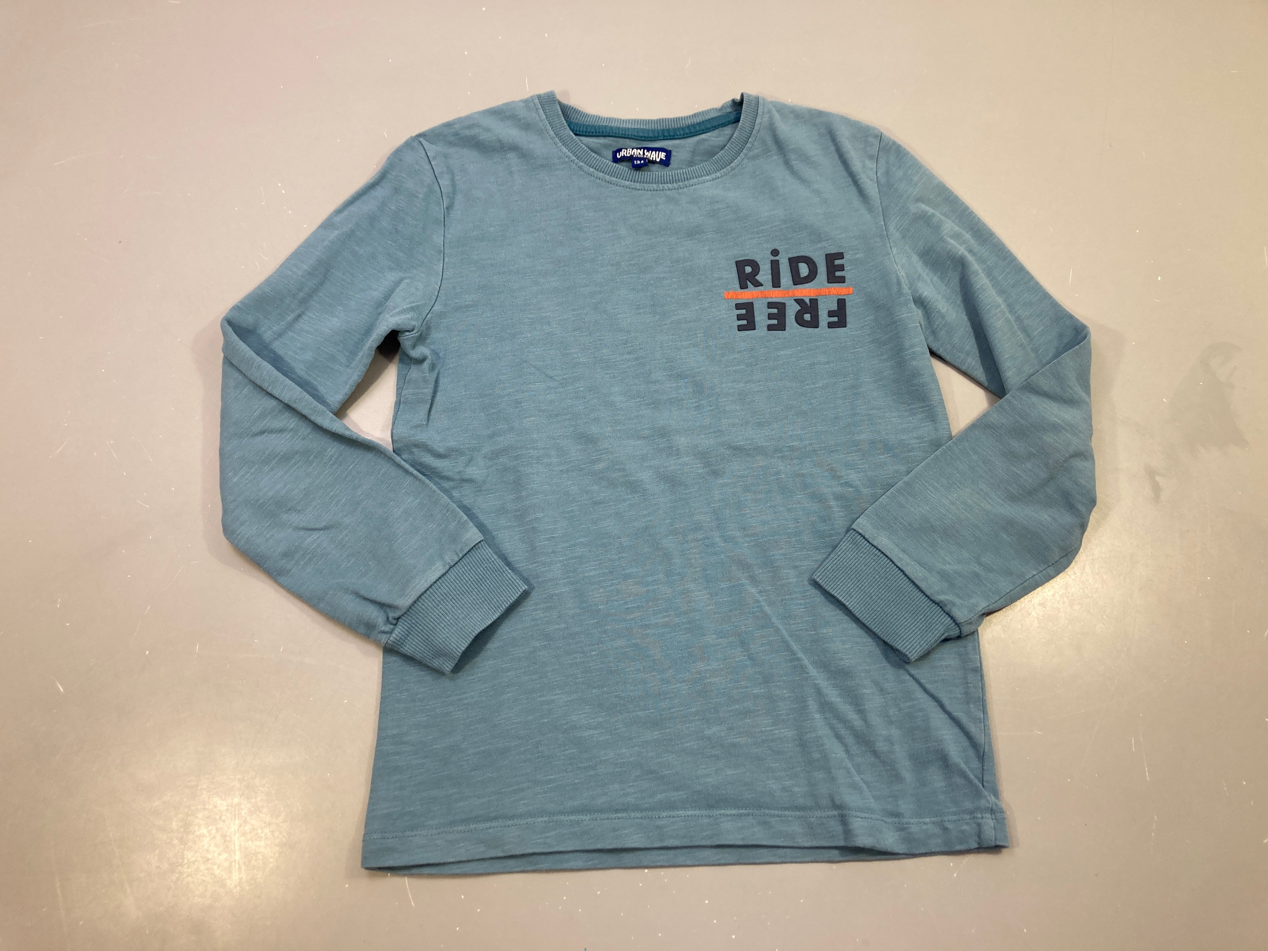 T-shirt m.l bleu-vert chiné imprimé Ride Free, URobean Wave