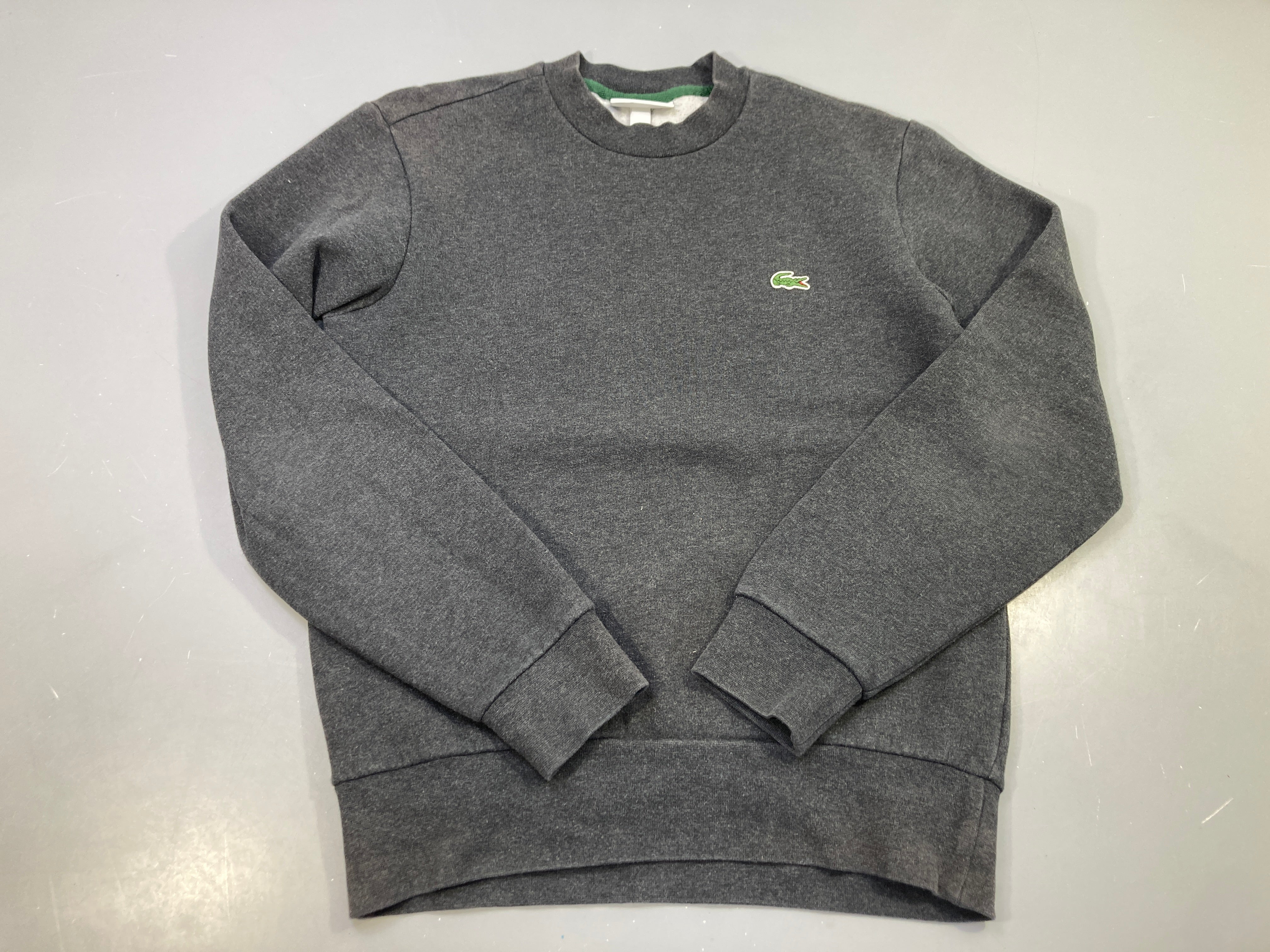 Sweat gris anthracite chiné, molleton, logo crocodile