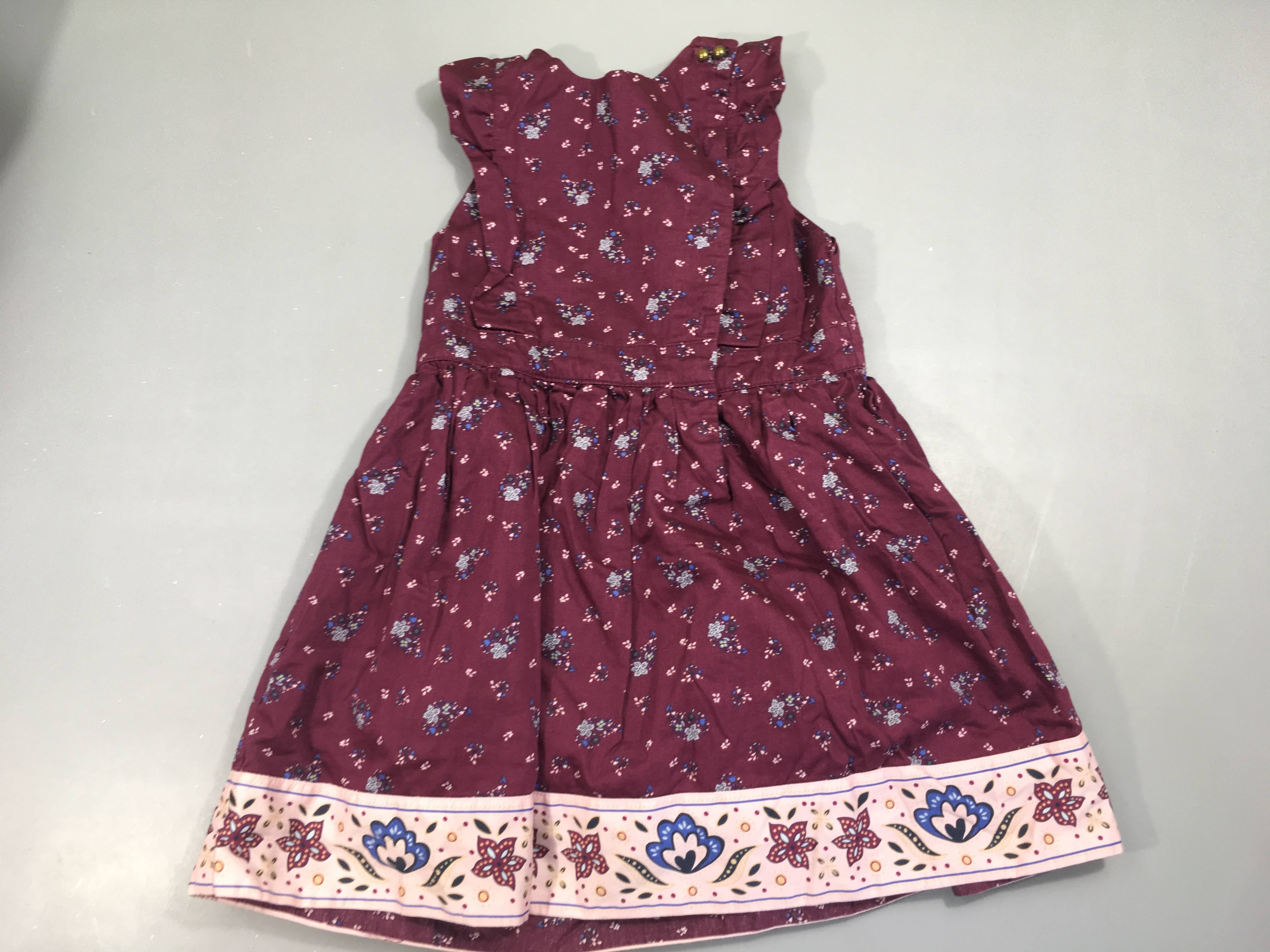 Robe s.m  bordeaux, motifs fleurs bleu/rose