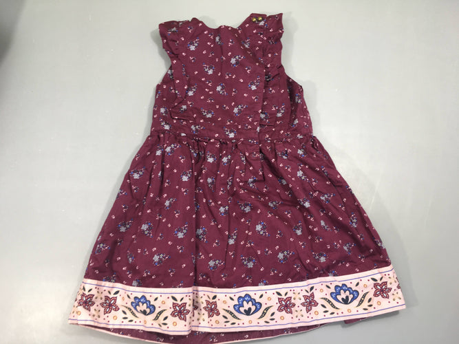 Robe s.m  bordeaux, motifs fleurs bleu/rose, moins cher chez Petit Kiwi