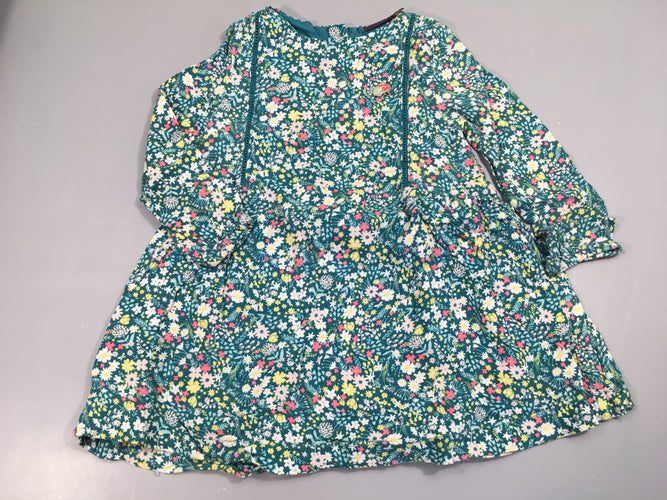 Robe m.l doublée imprimé vert fleurs jaune/rose, moins cher chez Petit Kiwi