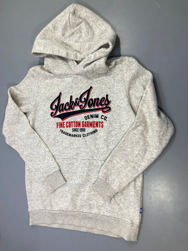 Sweat capuche gris chiné, logo imprimé, poche kangourou, moins cher chez Petit Kiwi