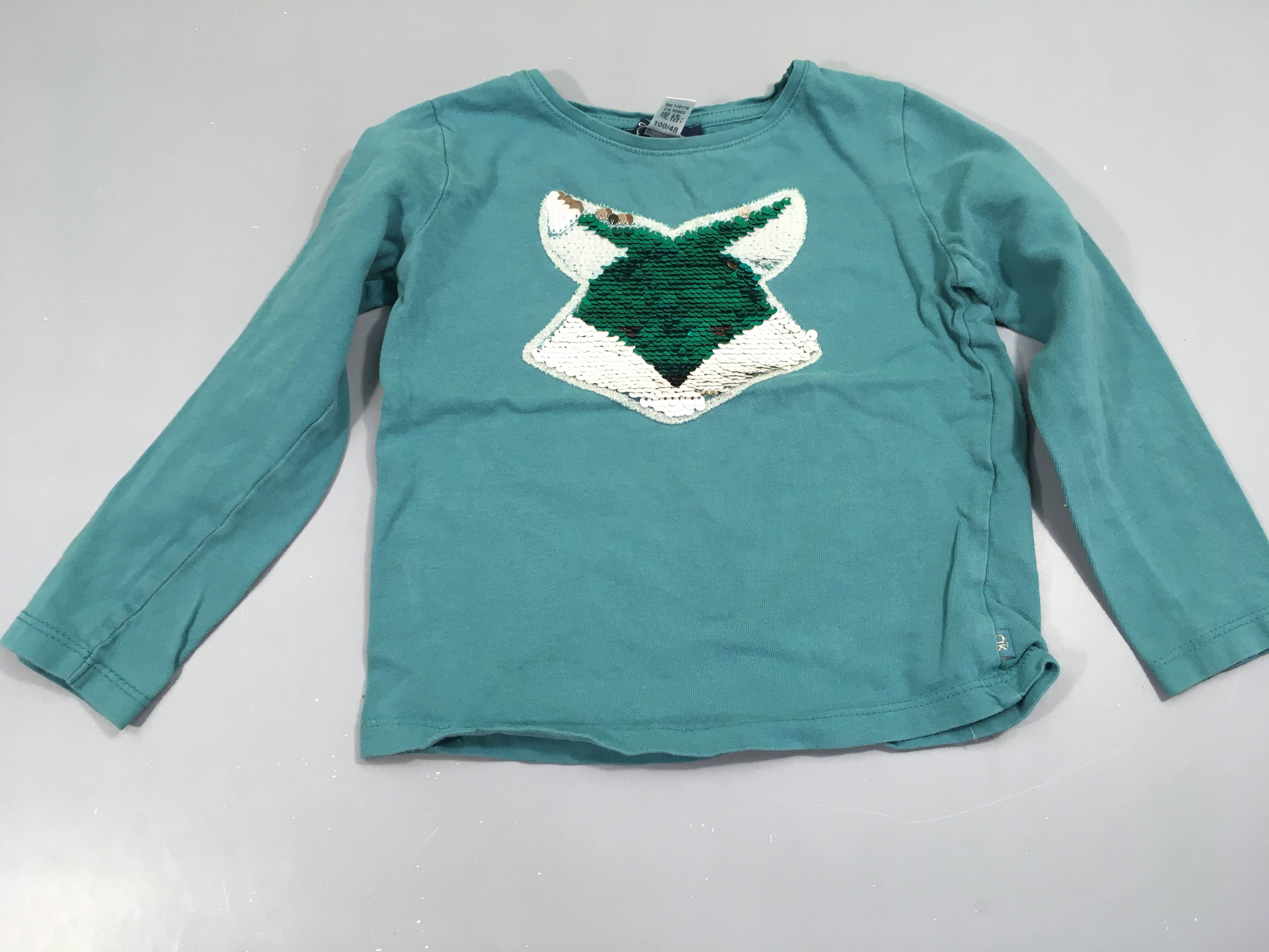 T-shirt m.l vert , renard reversible en sequins