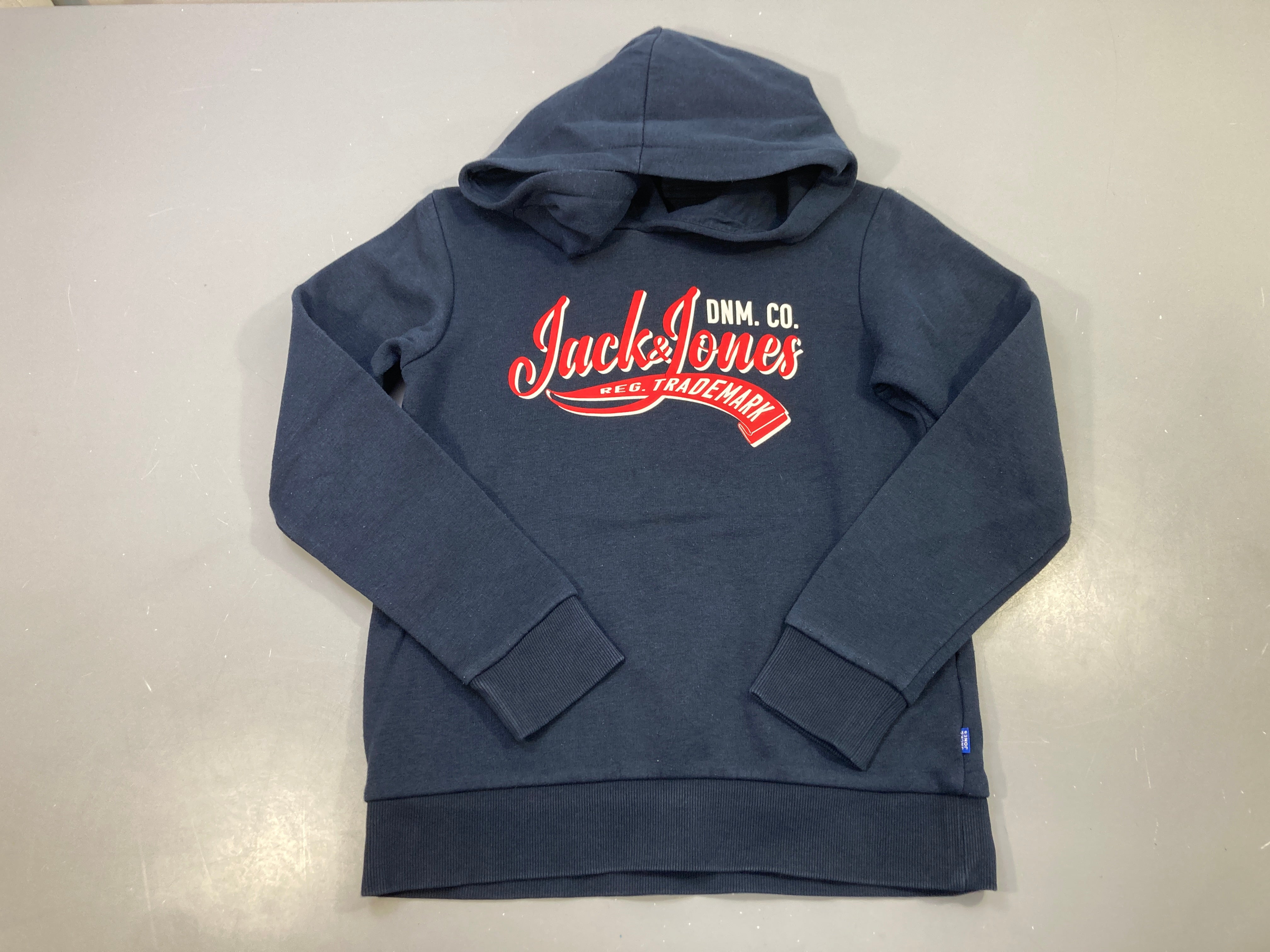 Sweat capuche bleu marine, logo imprimé rouge et blanc Légèrement bouloché