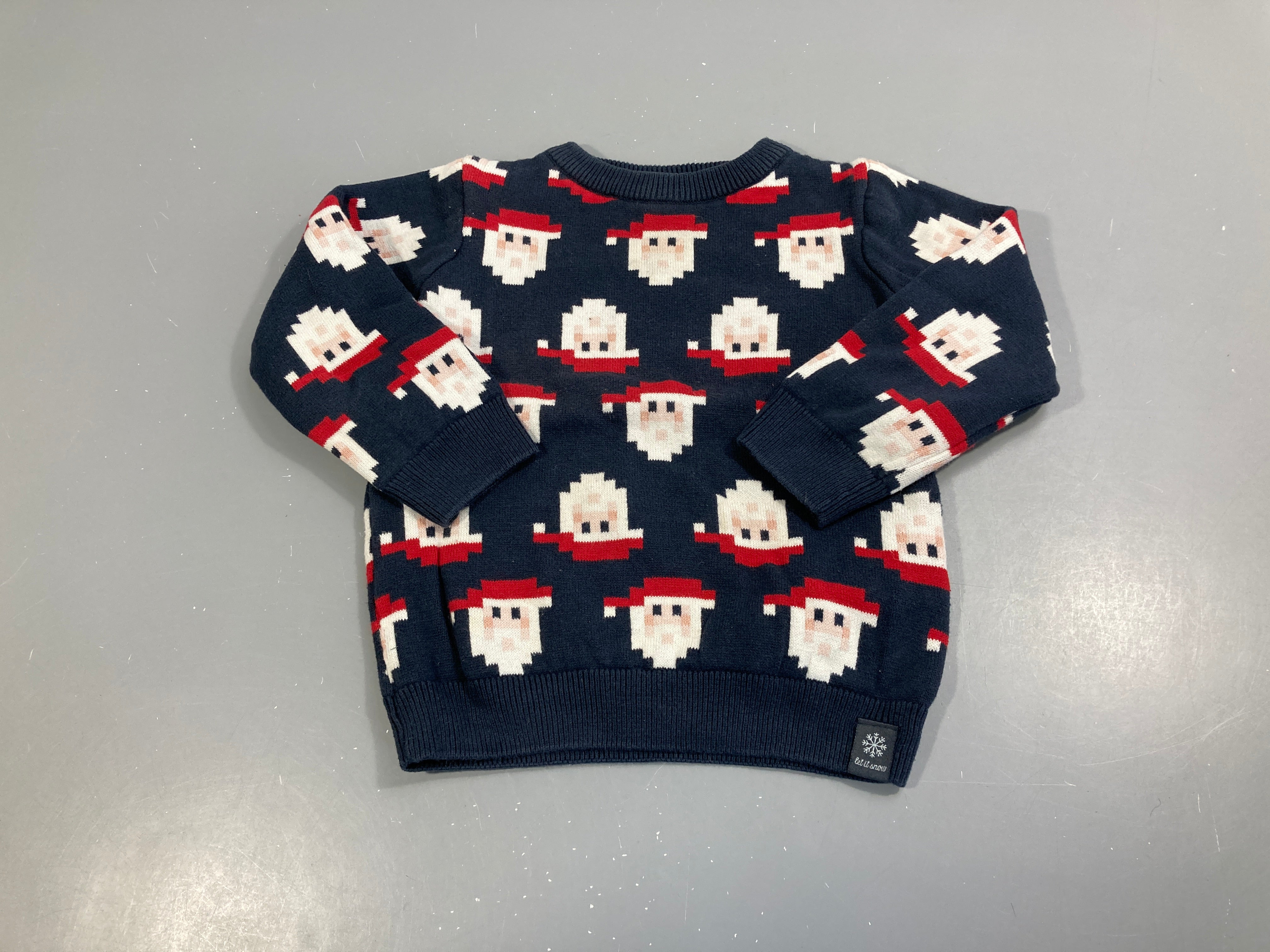 Pull de Noël bleu foncé père noël