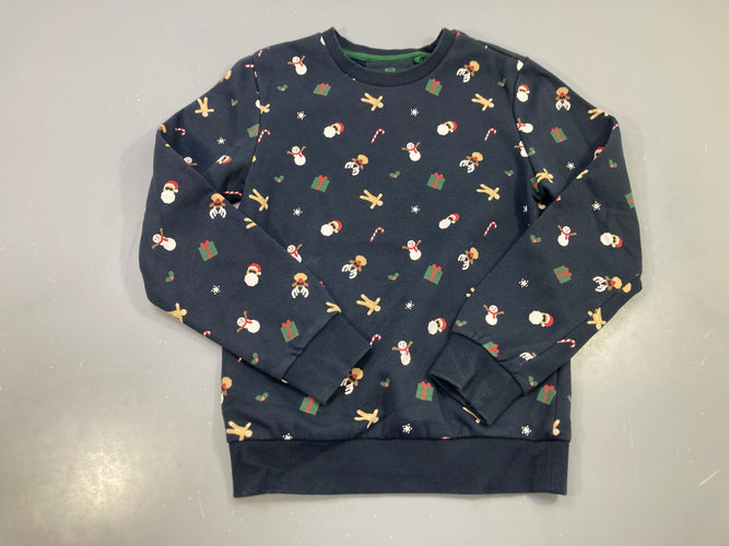Sweat bleu marine imprimé Noël, bonhommes de neige cadeaux, moins cher chez Petit Kiwi