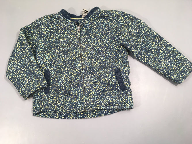 Sweat zippé tissu matelassé fleurs bleu et vert, moins cher chez Petit Kiwi