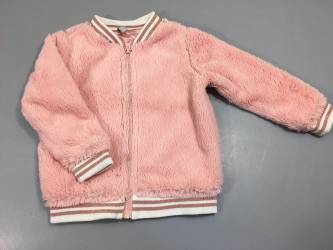 Blouson fausse fourrure rose zippé, moins cher chez Petit Kiwi